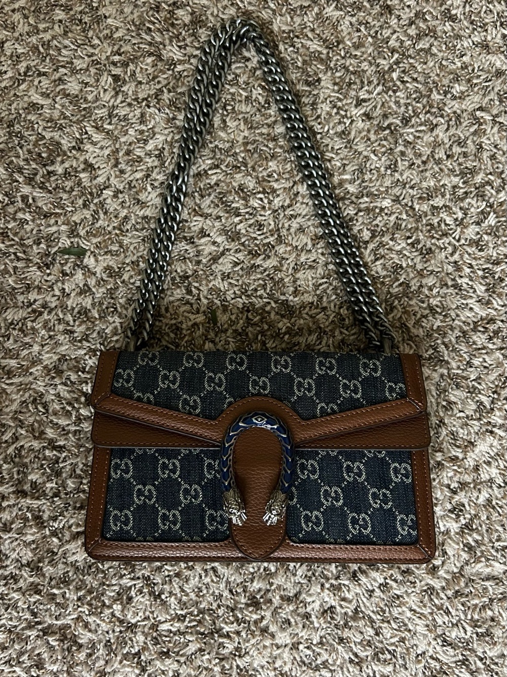 Gucci Blue Denim & Brown Leather Dionysus Shoulder Bag